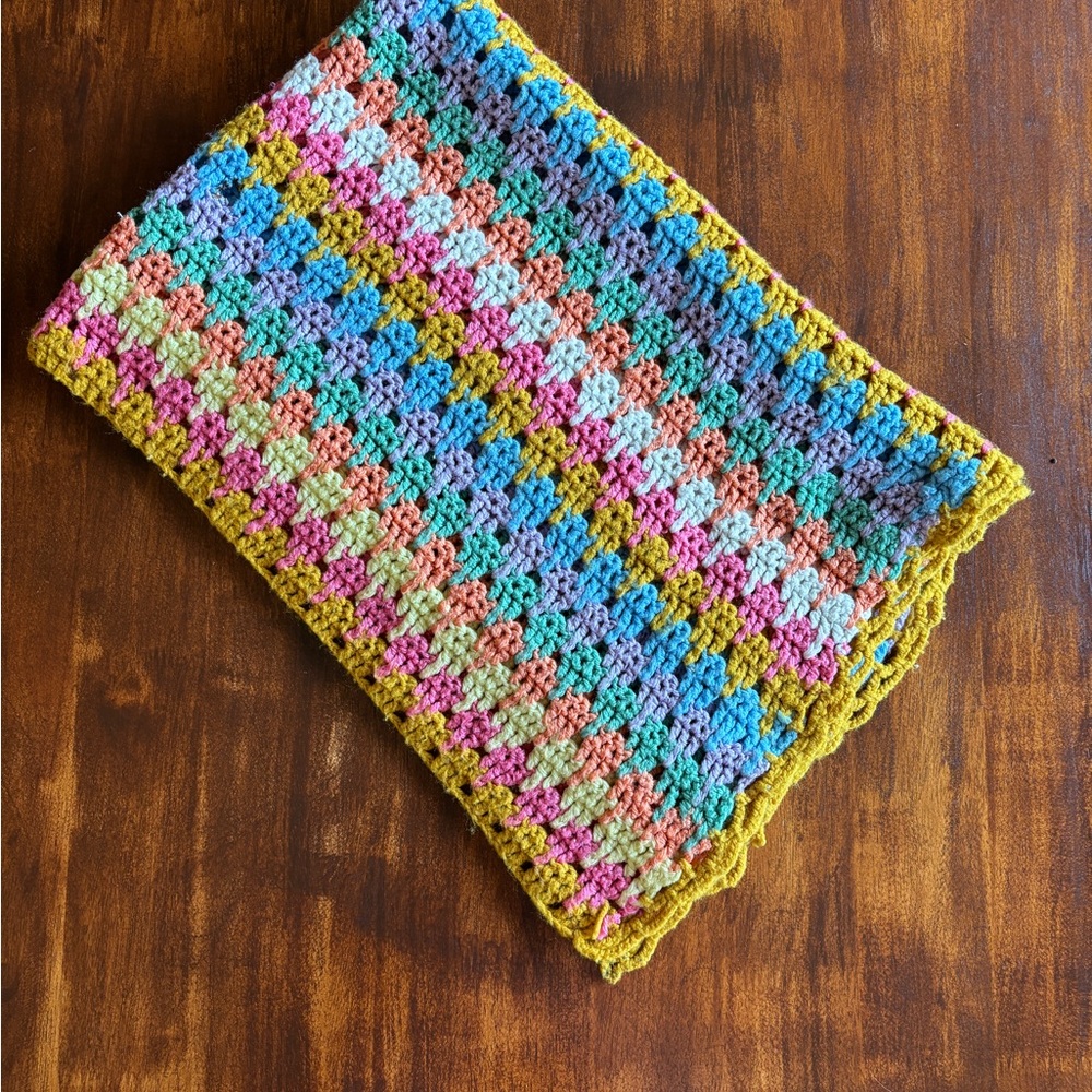 Vintage Crocheted Blanket Afghan Lap Blanket Handmade Multi Color